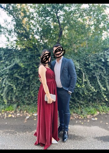 Bordo Straplez Uzun Abiye Elbise - Görsel 2