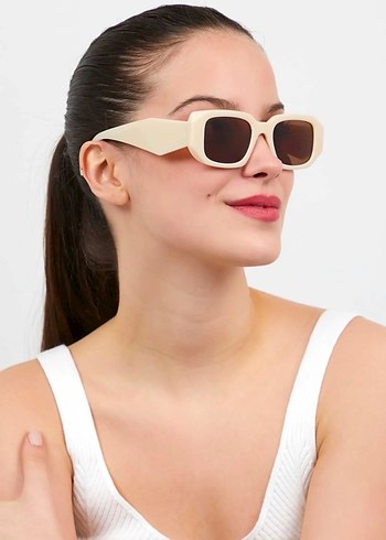 Bej Minimalist Kadın Güneş Gözlüğü - Görsel 2