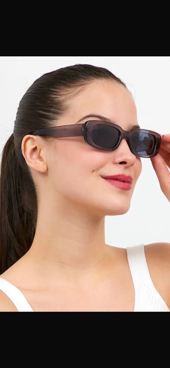 Şeffaf Gri Minimalist Kadın Güneş Gözlüğü - Görsel 2