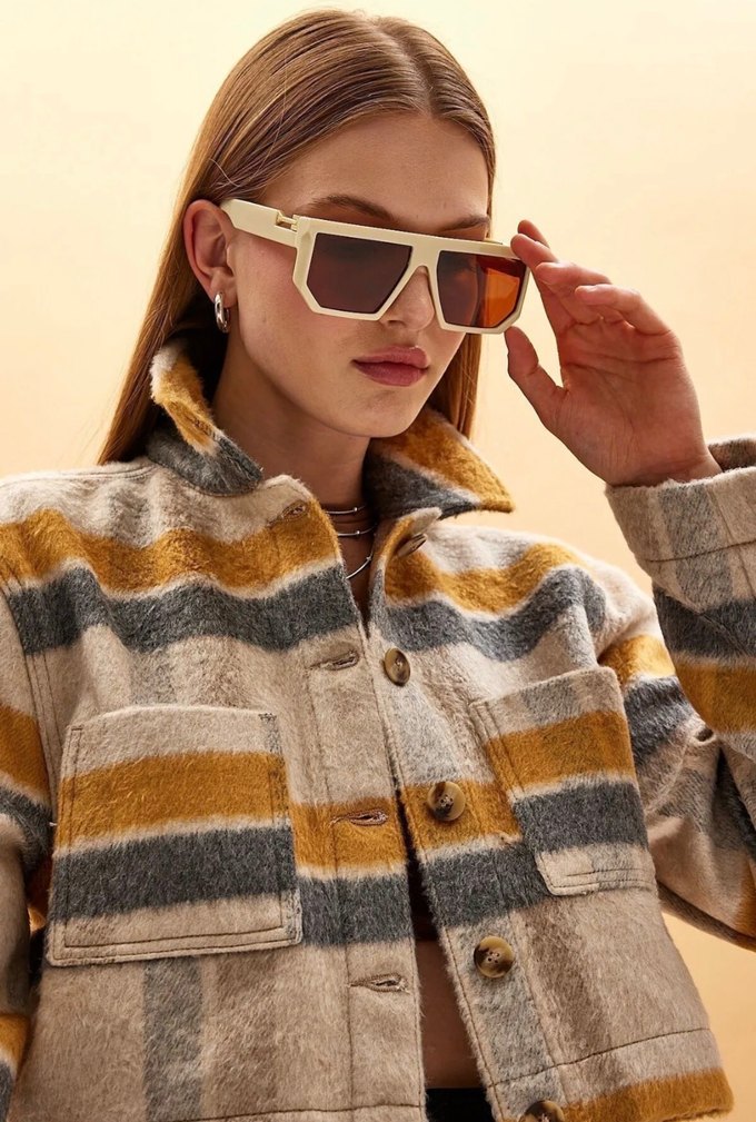 Bej Kadın Sokak Stili Gözlük - Görsel 2