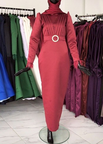 Abiye Bordo Pilili Uzun Abiye Elbise
