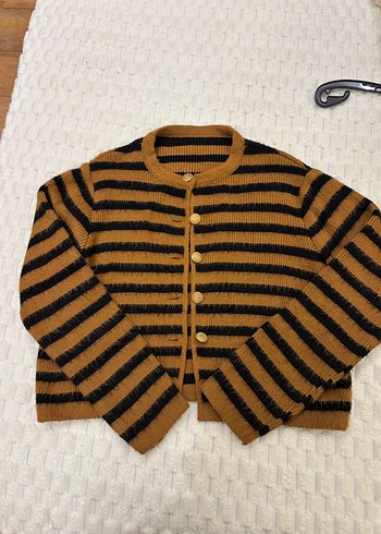 Kahverengi Çizgili Örgü Kadın Kazak - Görsel 3