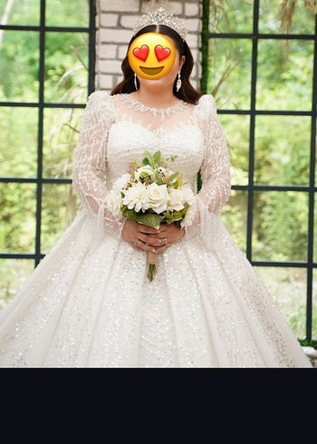 Işıltılı Uzun Kollu Prenses Gelinlik - Görsel 3