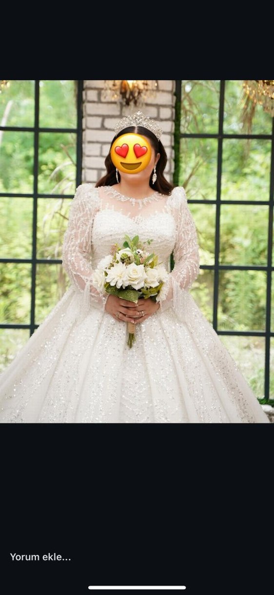 Işıltılı Uzun Kollu Prenses Gelinlik - Görsel 3