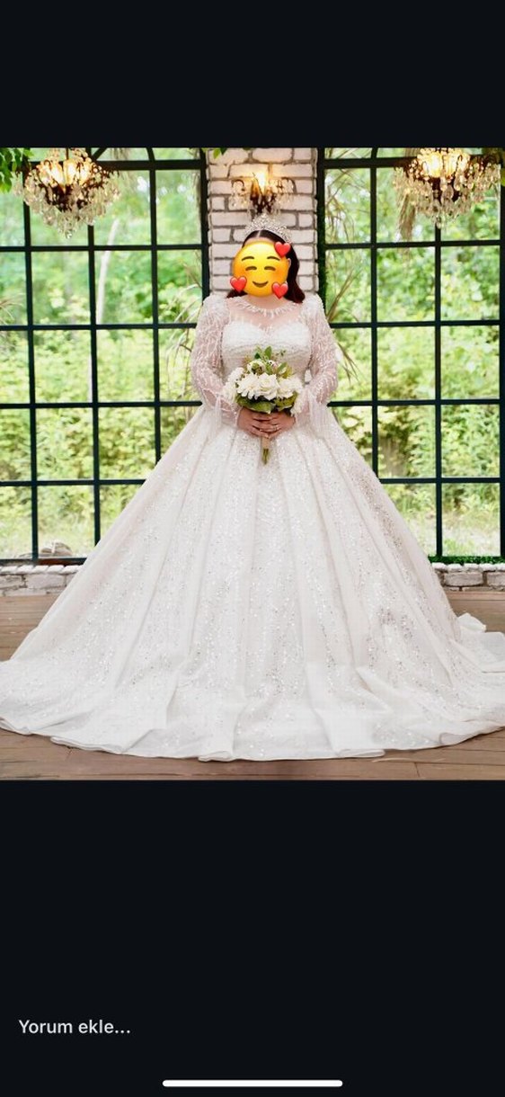 Işıltılı Uzun Kollu Prenses Gelinlik - Görsel 2