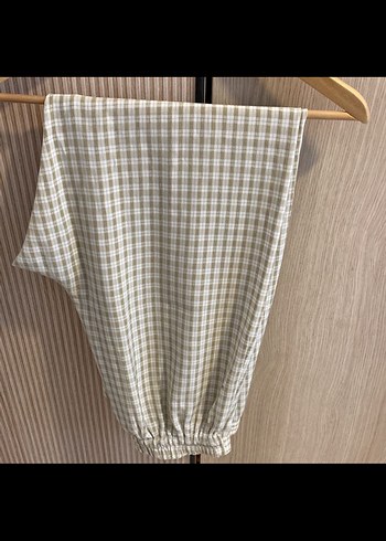l Beden İkili Takım-Kısa Kollu Bej Ekose Gömlek+pantolon