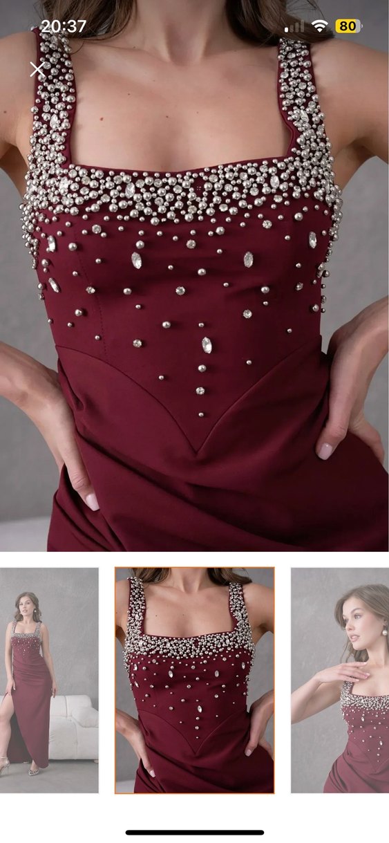 Bordo Drapeli Uzun Abiye Elbise - Görsel 2