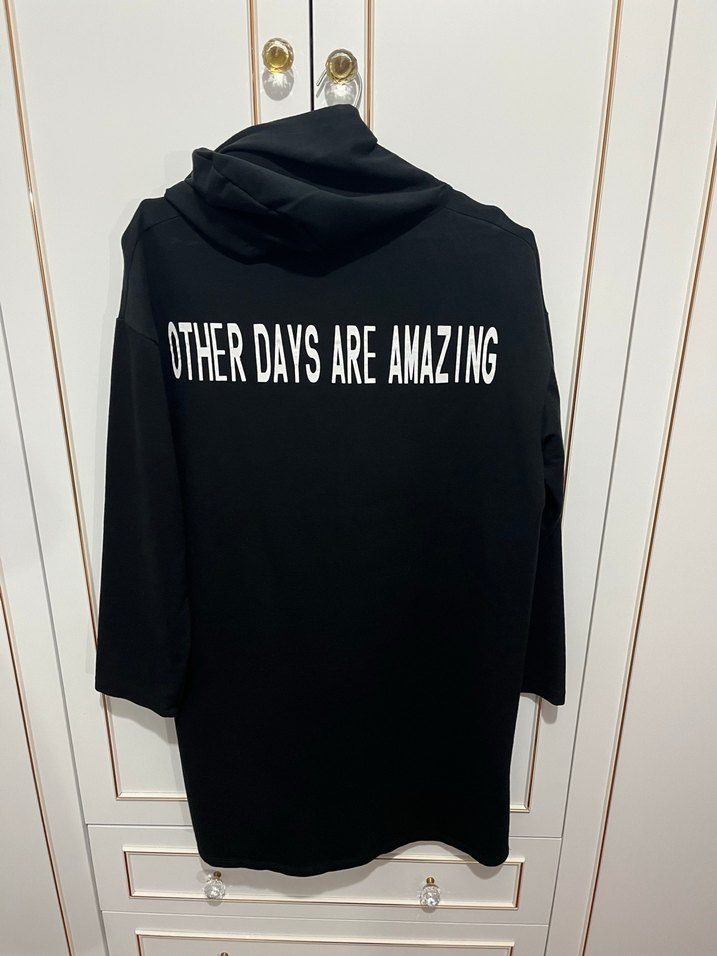 Siyah Kapüşonlu Uzun Kollu Sweat elbise - Görsel 2