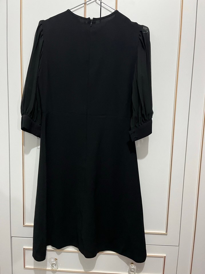 Düğmeli Siyah Mini Kadın Elbise - Görsel 2