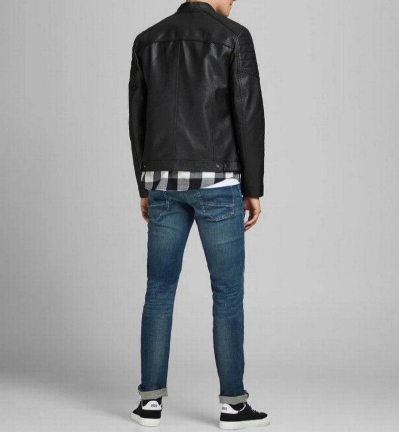Siyah Erkek Deri Biker Ceket - Görsel 3