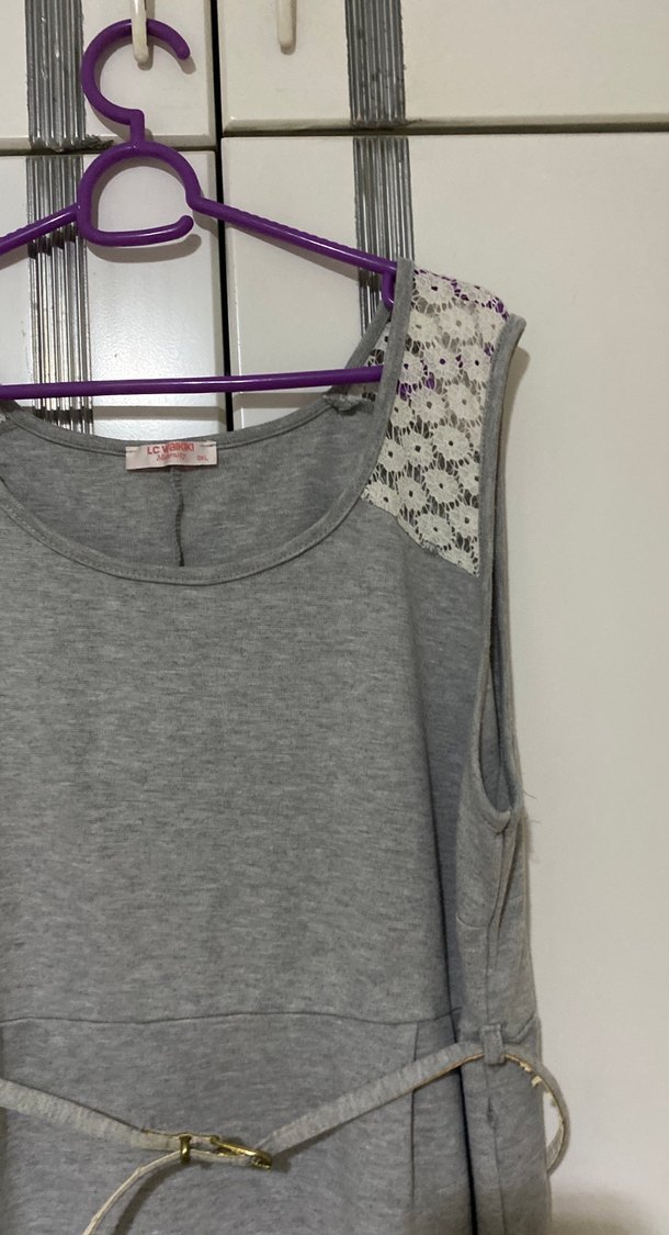 Gri Kemerli Hamile Midi Elbise - Görsel 2