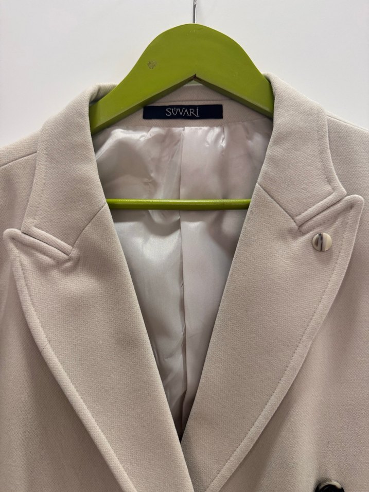 Bej Düğmeli erkek  Klasik kaşe kaban - Görsel 2