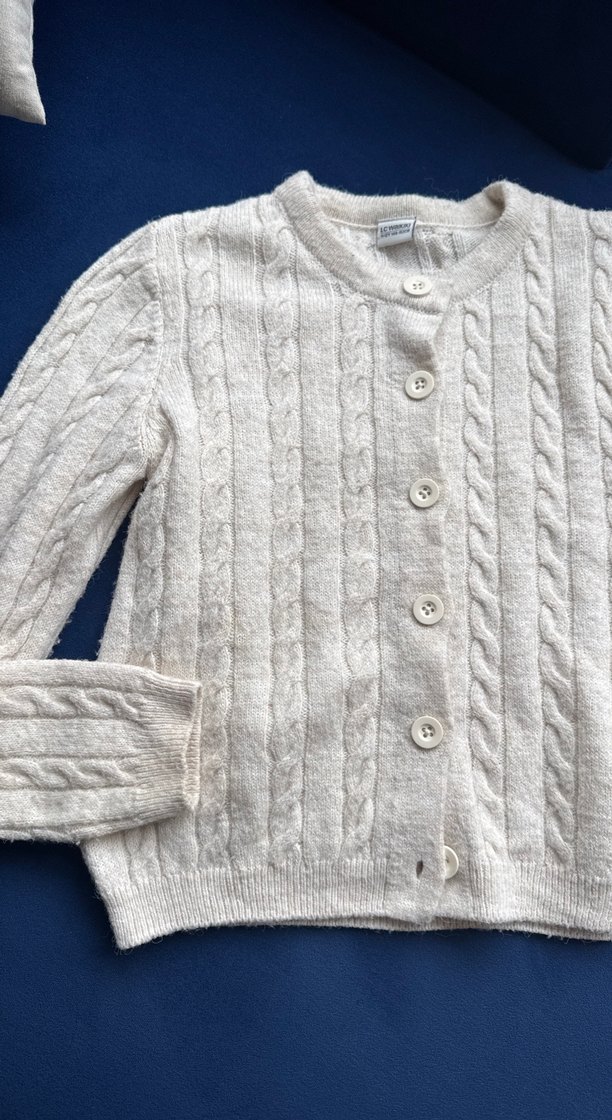 Kız Çocuk bej Örgü Hırka - Görsel 2