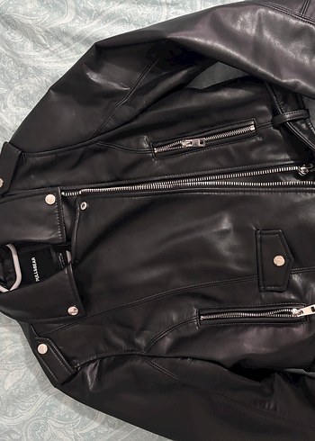 Kadın Siyah Deri Biker Ceket - Görsel 2