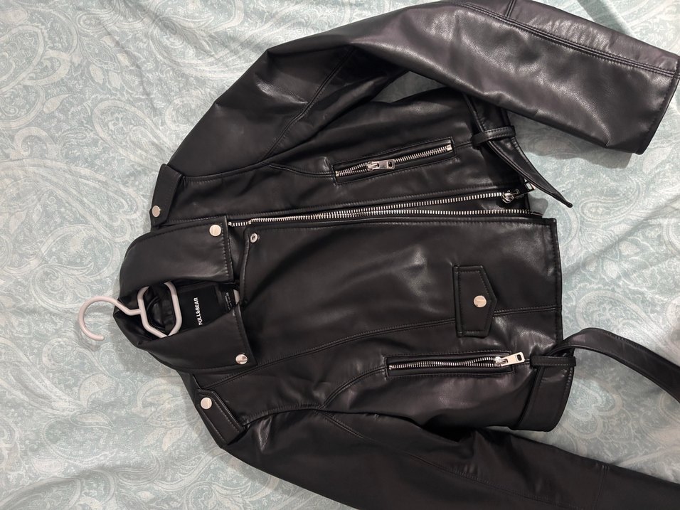 Kadın Siyah Deri Biker Ceket - Görsel 2