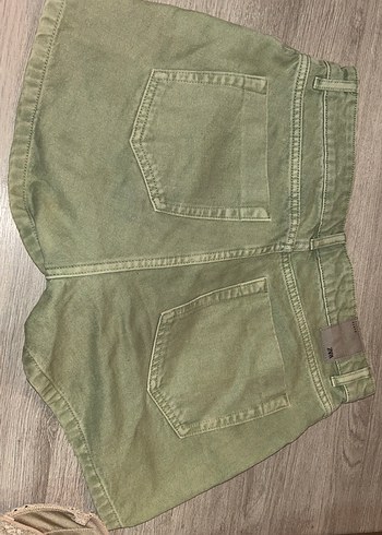 Düğmeli Yeşil Hamile Keten Mini Şort - Görsel 2