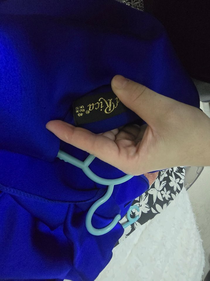 Uzun Kollu Mavi Drape Abiye Elbise - Görsel 2