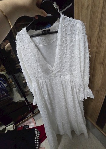 Uzun Beyaz Bohem Keten Elbise - Görsel 4