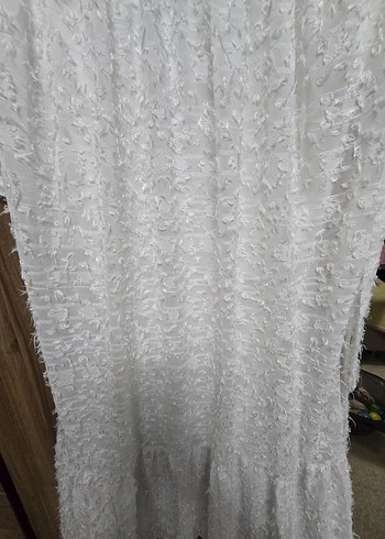 Uzun Beyaz Bohem Keten Elbise - Görsel 3