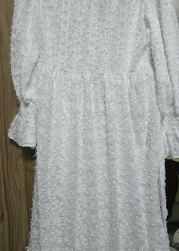 Uzun Beyaz Bohem Keten Elbise - Görsel 2