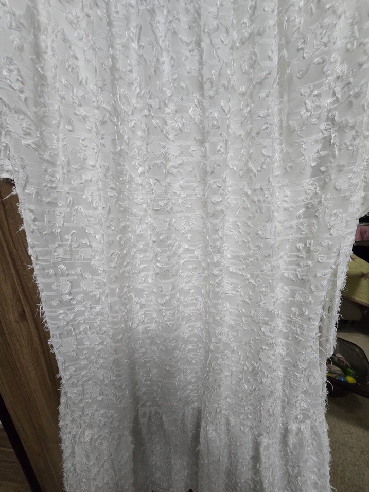 Uzun Beyaz Bohem Keten Elbise - Görsel 3