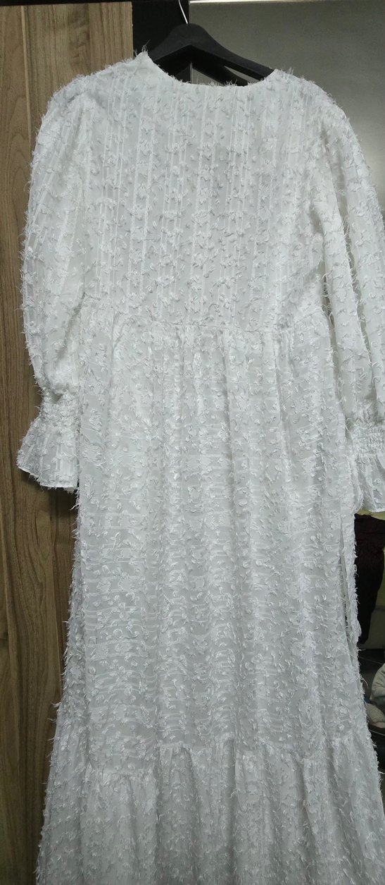 Uzun Beyaz Bohem Keten Elbise - Görsel 2