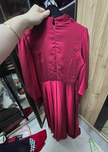 Bordo Nakışlı Uzun Abiye Elbise - Görsel 4