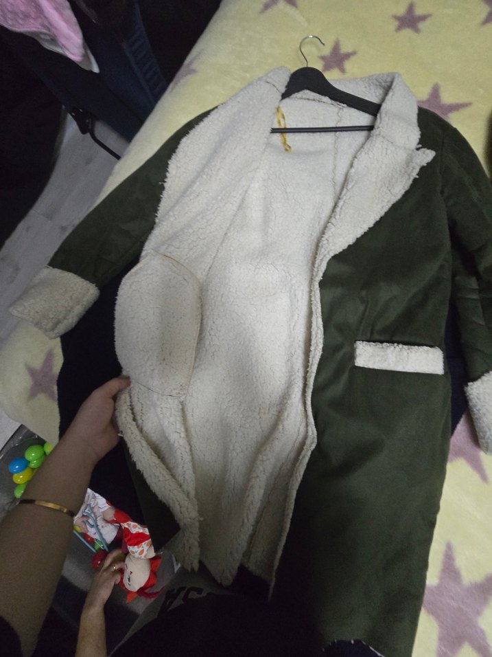 Koyu Yeşil Kadın Süet Uzun Kürklü Ceket - Görsel 3