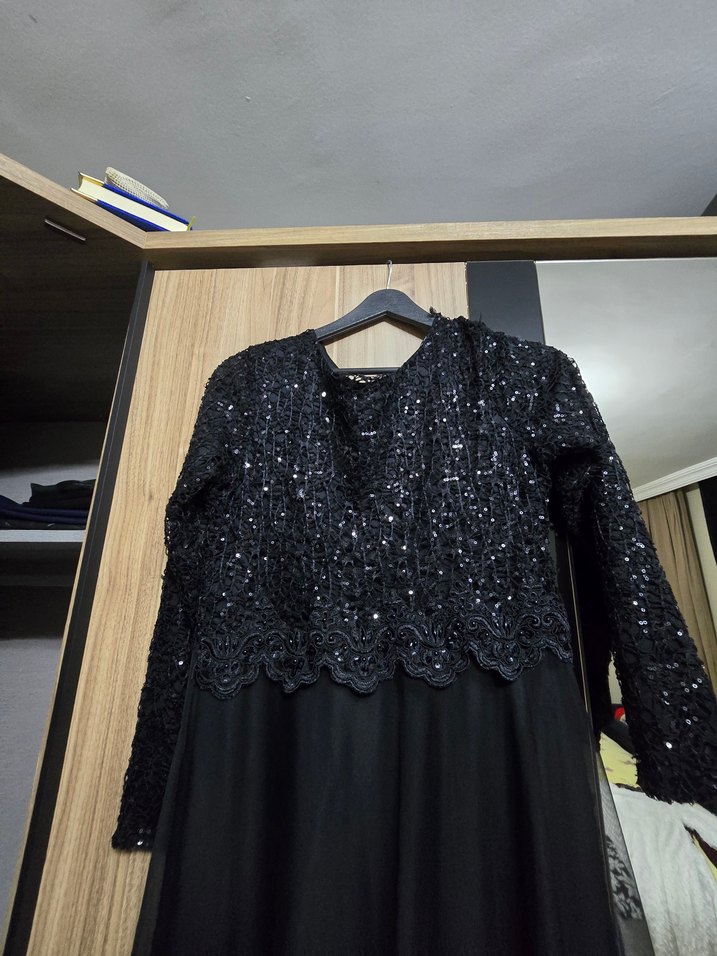 Uzun Kollu Siyah Gotik Kadın Elbise - Görsel 2