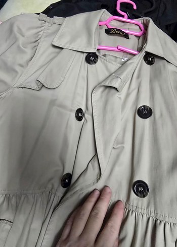 Bej Midi Kadın Trençkot Düğmeli - Görsel 2