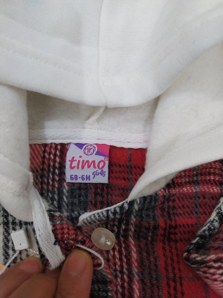 Kapüşonlu Kırmızı Ekose kız Çocuk Gömlek - Görsel 3