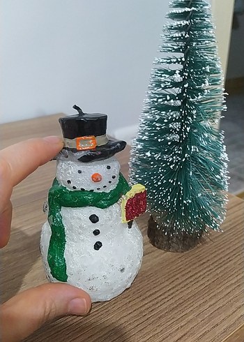 Renkli Kar Adam mum ve Mini Çam Ağacı - Görsel 5