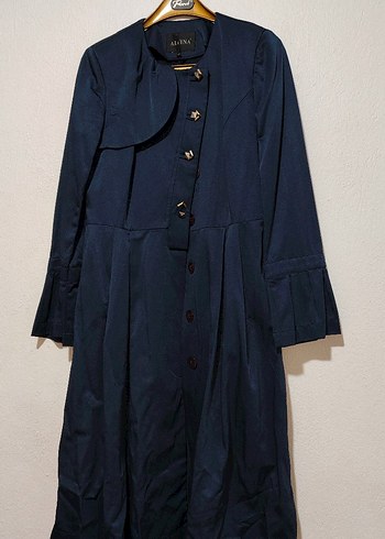 Düğmeli Lacivert Kadın Trençkot - Görsel 3
