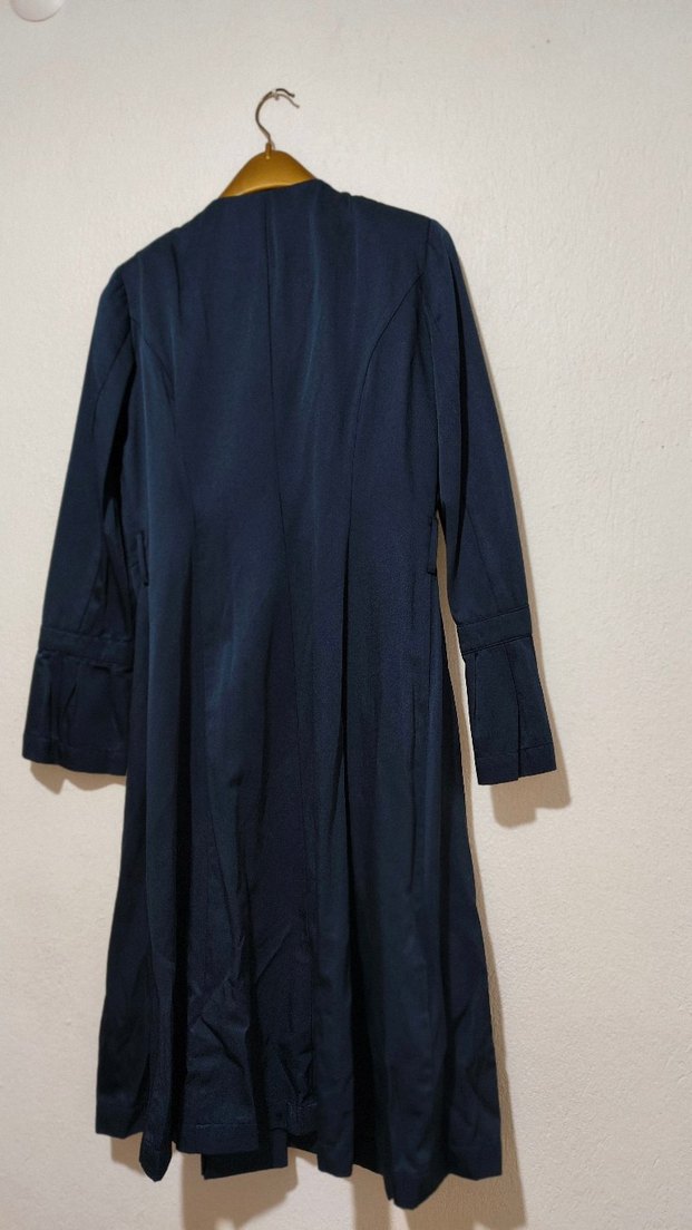 Düğmeli Lacivert Kadın Trençkot - Görsel 2