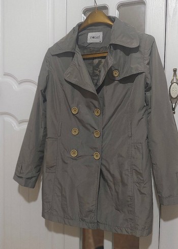 Düğmeli Gri Kadın Trençkot - Görsel 4