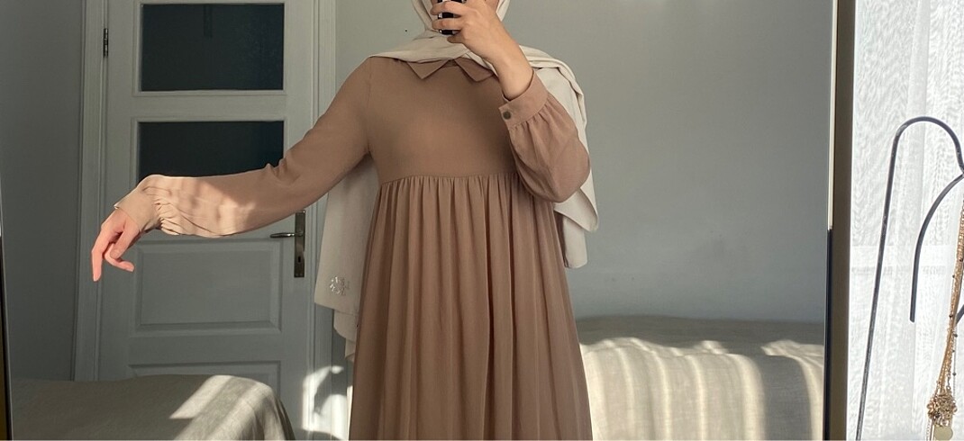 38 Beden camel Renk Elbise