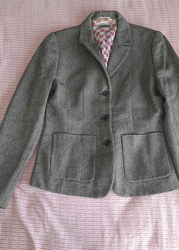 Düğmeli Gri Kadın Yün Blazer Ceket