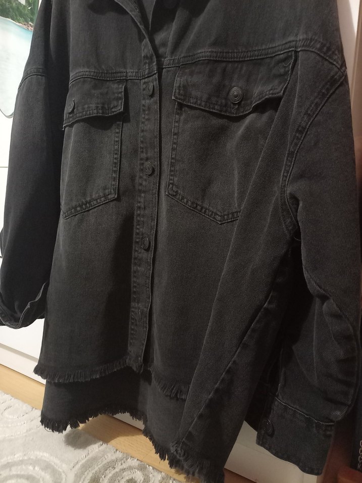Siyah Düğmeli Oversize Denim Ceket l xl xxl bedene uygundur - Görsel 2