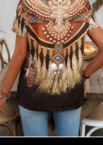 Kısa Kollu Bohem Etnik Desenli Bluz 40 42 beden uyumlu sıfır - Görsel 3