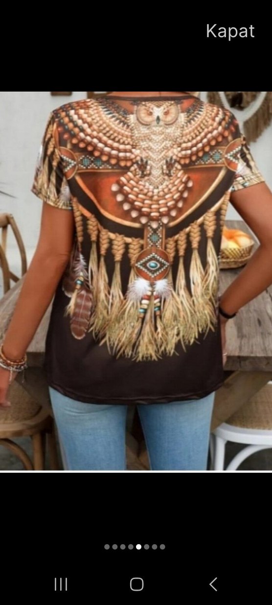 Kısa Kollu Bohem Etnik Desenli Bluz 40 42 beden uyumlu sıfır - Görsel 3
