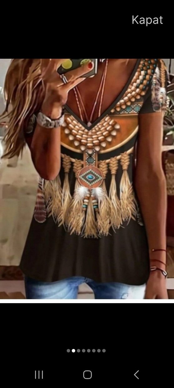 Kısa Kollu Bohem Etnik Desenli Bluz 40 42 beden uyumlu sıfır - Görsel 2