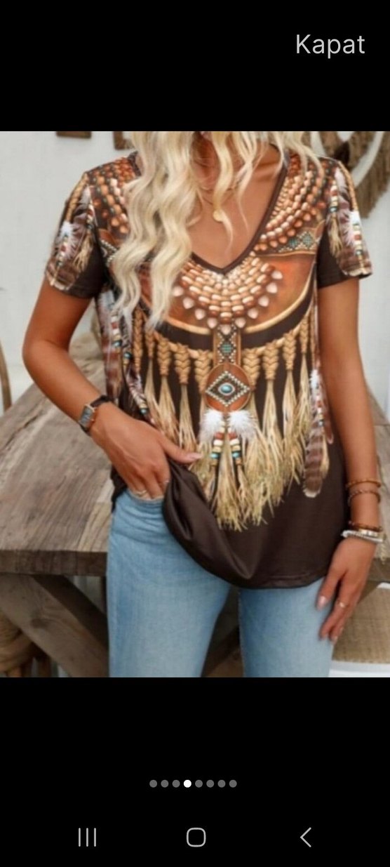 Kısa Kollu Bohem Etnik Desenli Bluz 40 42 beden uyumlu sıfır - Görsel 4