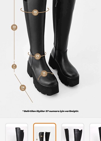 Siyah Deri Platform Topuklu Diz Boyu Bot - Görsel 2