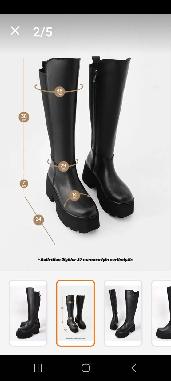 Siyah Deri Platform Topuklu Diz Boyu Bot - Görsel 2