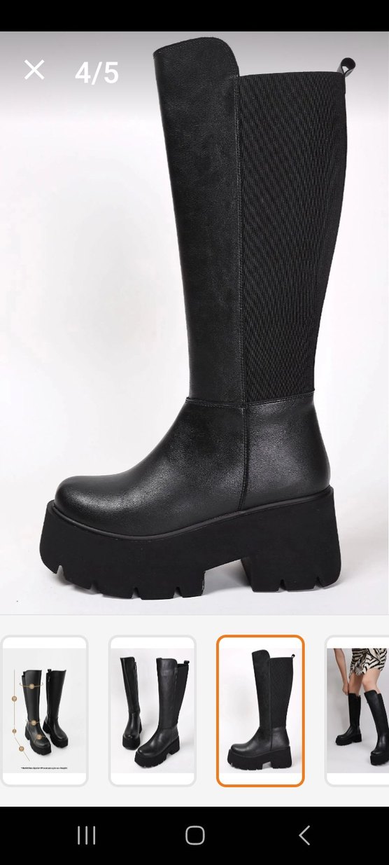 Siyah Deri Platform Topuklu Diz Boyu Bot - Görsel 4