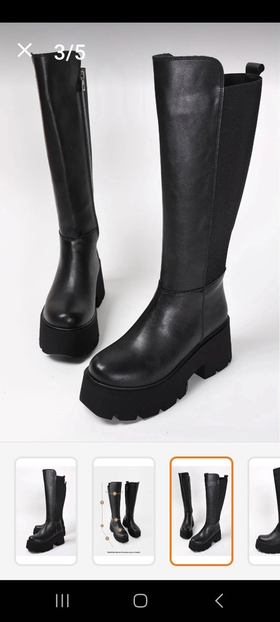 Siyah Deri Platform Topuklu Diz Boyu Bot - Görsel 5