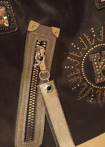 Tokalı Siyah Deri Biker Kadın Çantası - Görsel 3