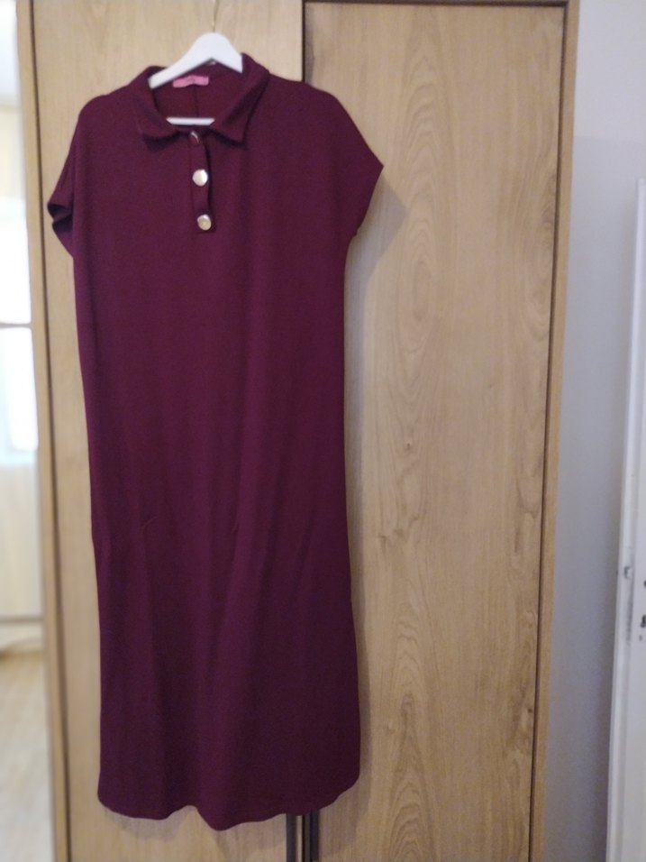 Bordo Midi Günlük Elbise - Görsel 2