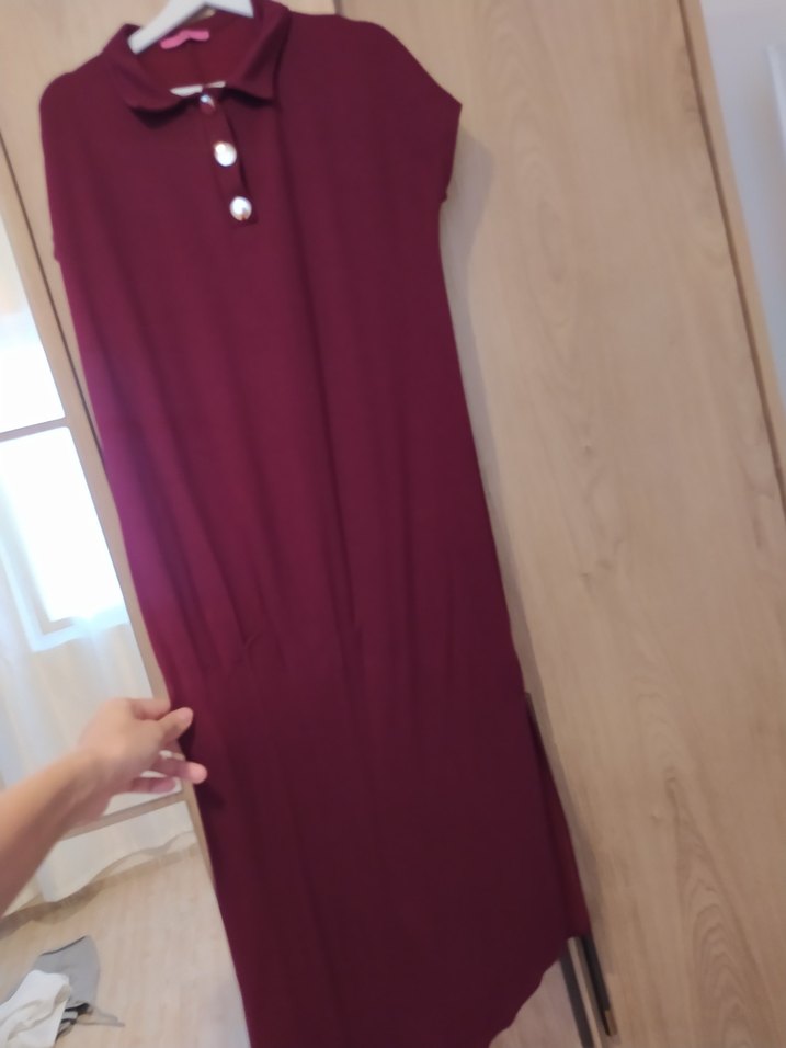 Bordo Midi Günlük Elbise - Görsel 3