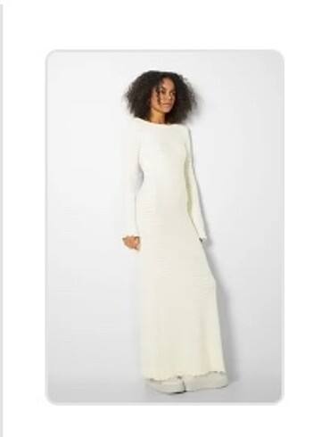Bershka uzun beyaz rustik elbise